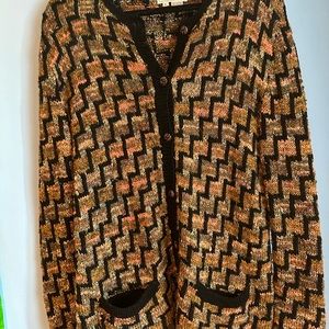 Vintage South Cotton Knitted by Hand Cardigan Sweater. Multi-color.